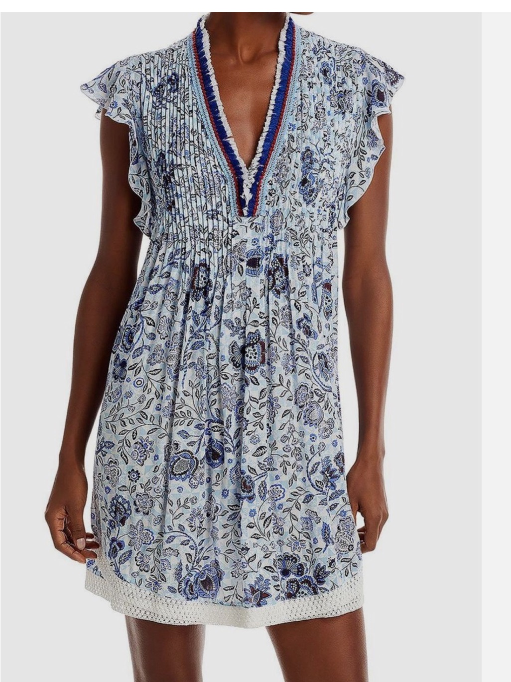 Poupette St. Barth Blue Floral V-Neck Tunic With Contrast Trim